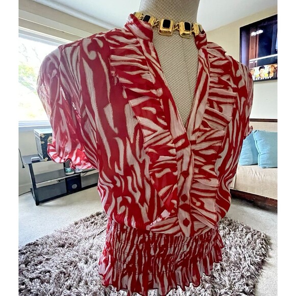 Vintage Erica Brooke Women's V-Neck Ruffle Top Blouse Sze 24 Short Sleeve Career - Picture 5 of 11